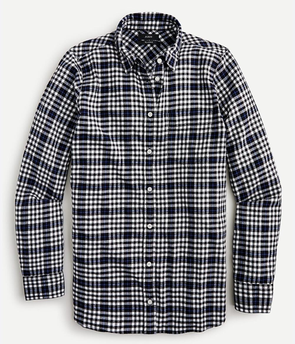 J. CREW Classic-fit boy shirt in frost plaid flannel black white Blue Size 8